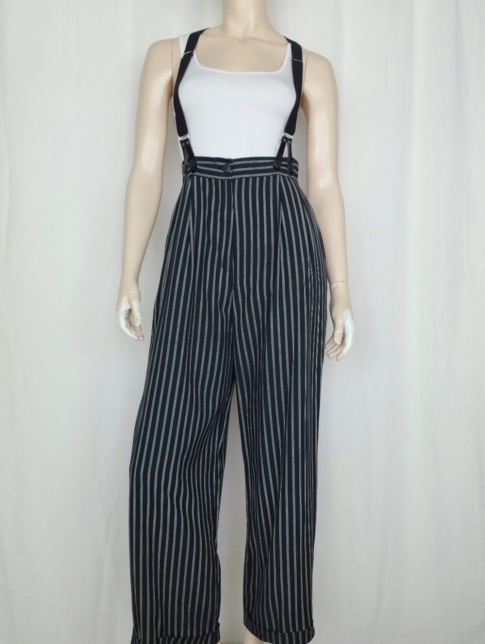 Vtg 90s pinstripe suspender trouser pants S